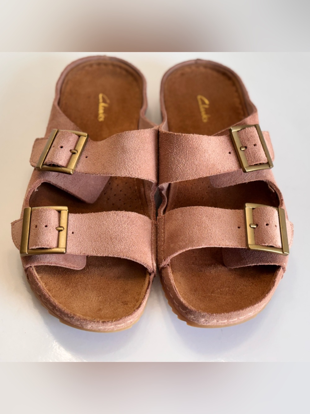 Clarks Brookleigh Sun Slides Women's 9M Dusty Rose Suede Straps Buckles Sandals - Picture 10 of 14